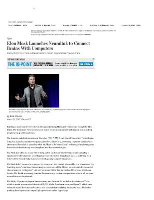 Elon Musk Launches Neuralink to Connect Brains With Computers
