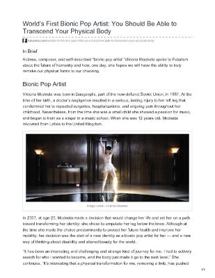 World’s First Bionic Pop Artist: You Should Be Able to Transcend Your Physical Body