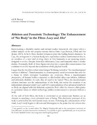Ableism and Futuristic Technology: The Enhancement of ‘No Body’ in the Films Lucy and Her