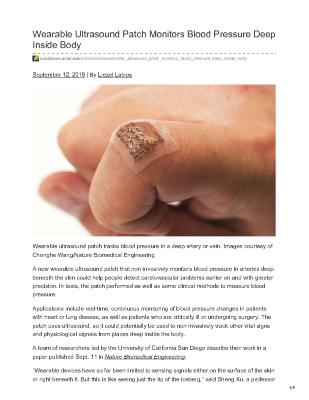 Wearable Ultrasound Patch Monitors Blood Pressure Deep Inside Body