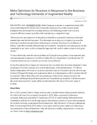 Meta Optimizes Its Structure in Response to the Business and Technology Demands of Augmented Reality