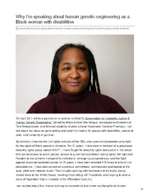 Why I’m speaking about human genetic engineering as a Black woman with disabilities