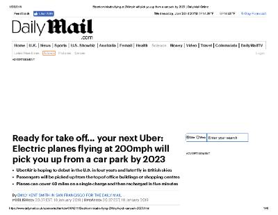 Ready for take off... your next Uber: Electric planes flying at 200mph will pick you up from a car park by 2023