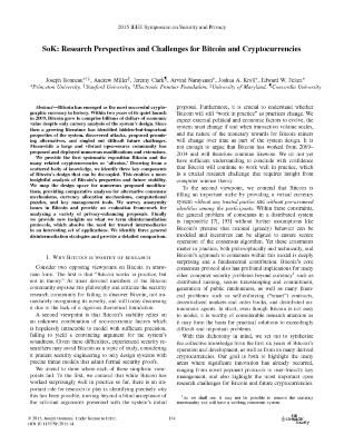 SoK: Research Perspectives and Challenges for Bitcoin and Cryptocurrencies (open access)