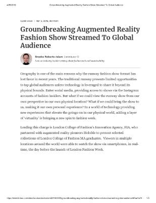 Groundbreaking Augmented Reality Fashion Show Streamed to Global Audience