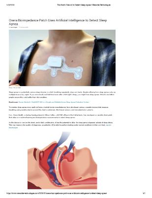 Onera Bioimpedance Patch Uses Artificial Intelligence to Detect Sleep Apnea
