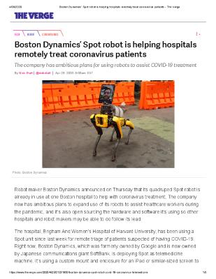 Boston Dynamics’ Spot robot is helping hospitals remotely treat coronavirus patients