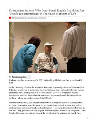 Coronavirus Patients Who Don’t Speak English Could End Up ‘Unable to Communicate in Their Last Moments of Life’