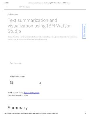 Text summarization and visualization using IBM Watson Studio