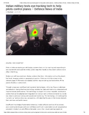 Indian military tests eye-tracking tech to help pilots control planes – Defence News of India