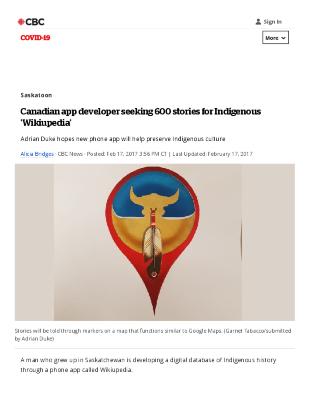 Canadian App Developer Seeking 600 Stories for Indigenous 'Wikiupedia'.