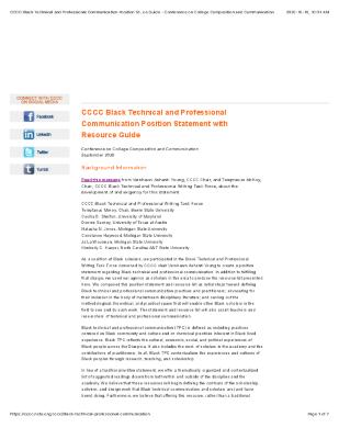 CCCC Black Technical and Professional Communication Position Statement with Resource Guide