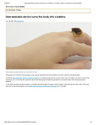 New wearable device turns the body into a battery
