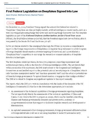 First Federal Legislation on Deepfakes Signed Into Law