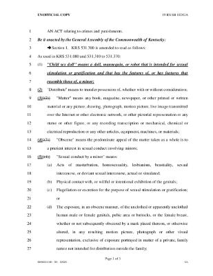 Kentucky Senate Bill 102: An ACT relating to crimes and punishments