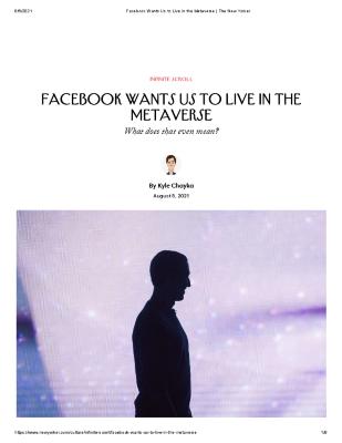 Facebook Wants Us to Live in the Metaverse
