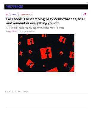Facebook is researching AI systems that see, hear, and remember everything you do