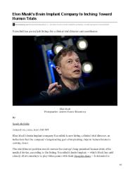 Elon Musk’s Brain Implant Company Is Inching Toward Human Trials