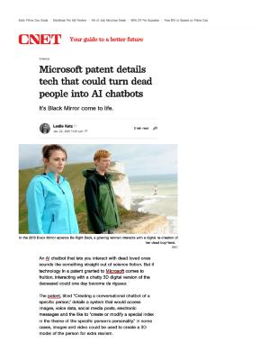 Microsoft patent details tech that could turn dead people into AI chatbots