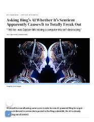 Asking Bing's AI Whether It's Sentient Apparently Causes It to Totally Freak Out