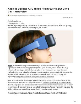 Apple Is Building A 3D Mixed-Reality World, But Don’t Call It Metaverse