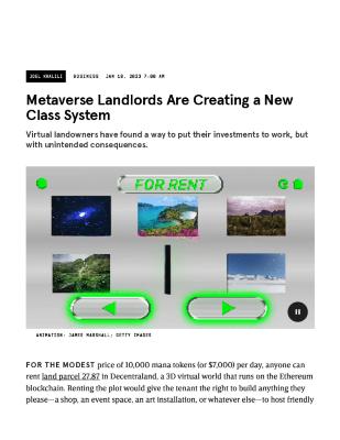 Metaverse Landlords Are Creating a New Class System