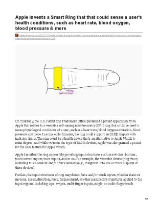 Apple Invents a Smart Ring that that could sense a user's health conditions, such as heart rate, blood oxygen, blood pressure & more