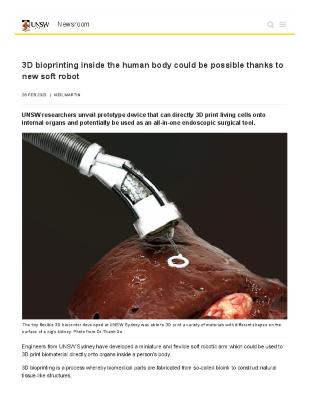 3D bioprinting inside the human body could be possible thanks to new soft robot