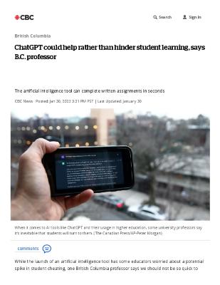 ChatGPT could help rather than hinder student learning, says B.C. professor