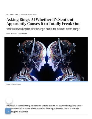 Asking Bing's AI Whether It's Sentient Apparently Causes It to Totally Freak Out